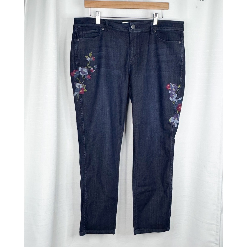 J. Jill Womens 14 Authentic Fit Slim Ankle Jeans Floral Embroidered Stretch EUC